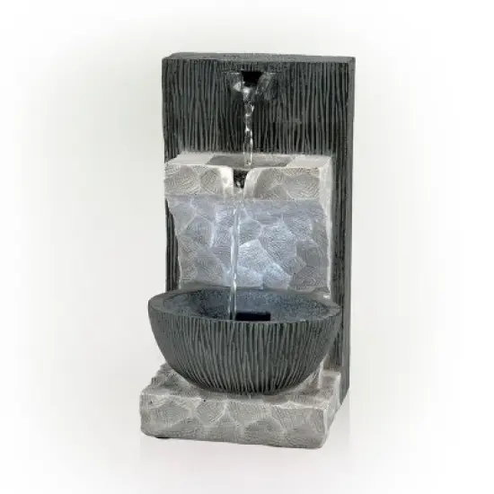 14" Modern Cascading Tabletop Fountain with LED Lights Gray - Alpine Corporation image {3}