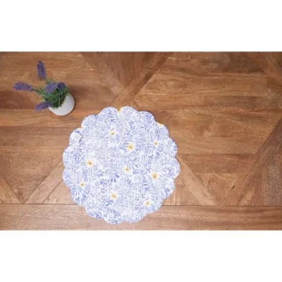 C&F Home Lovely Blues Scalloped Round Placemats Set of 6 Floral Design All Seasons, 17" image {5}