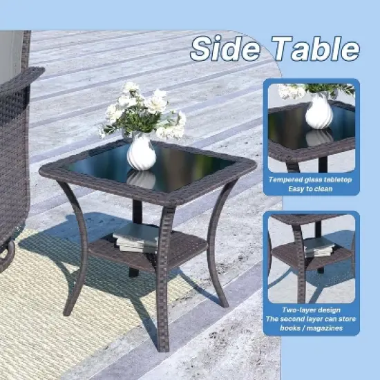 ALAULM Patio Furniture Set Outdoor Swivel Gliders Rocker, Wicker Patio Bistro Set, Rocking Chair with Tempered Glass Table and Thickened Cushions image {7}