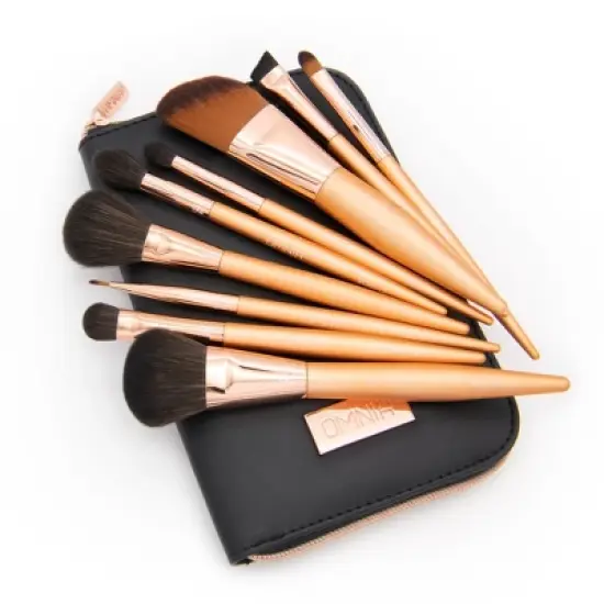 OMNIA Brush Rose Gold 9pc Travel Makeup Brush Set, Includes Zip Case image {1}