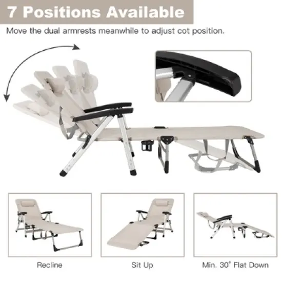 Costway Beach Chaise Lounge Chair Patio Folding Recliner w/ 7 Adjustable Positions image {6}