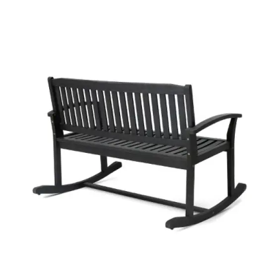 Lyngins Acacia Wood Patio Loveseat with Armrests, Slatted Seat & Backrest, Outdoor Rocking Bench, Porch Bench/Outdoor Bench for Backyard, Garden image {4}