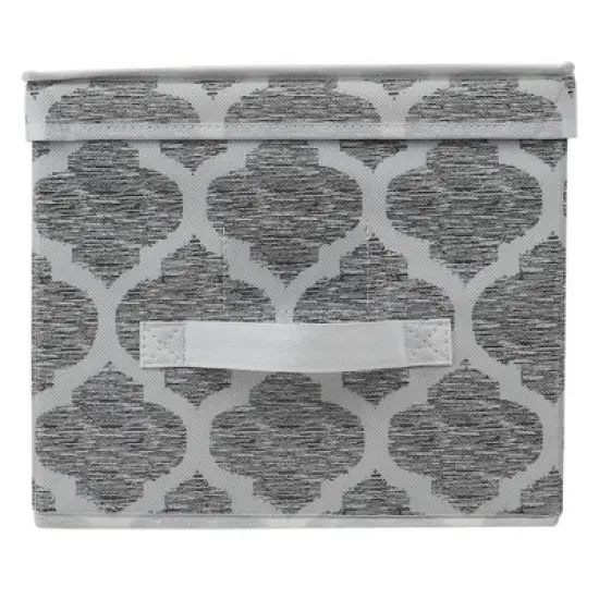 Home Basics Arabesque Large Non-Woven  Storage Box with Label Window, Grey image {5}