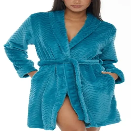 Women's Warm Soft Plush Fleece Bathrobe, Knee Length Robe, Chevrons image {9}