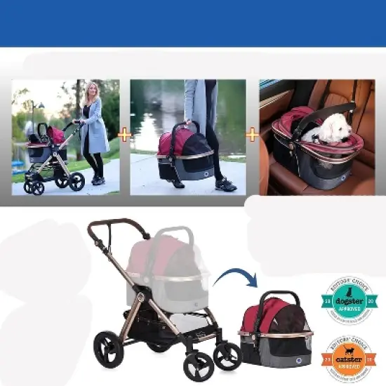 HPZ Pet Rover Prime 3-in-1 Stroller - Luxury Dog/Cat/Pet Stroller (Travel Carrier + Car Seat +Stroller) with Detach Carrier/Pump-Free Rubber Tires image {1}