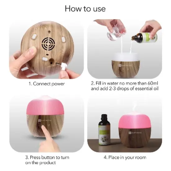 Dartwood Mini Aroma Diffuser - Mini Aromatherapy Essential Oil Diffuser for Your Home (Wood Grain) image {4}