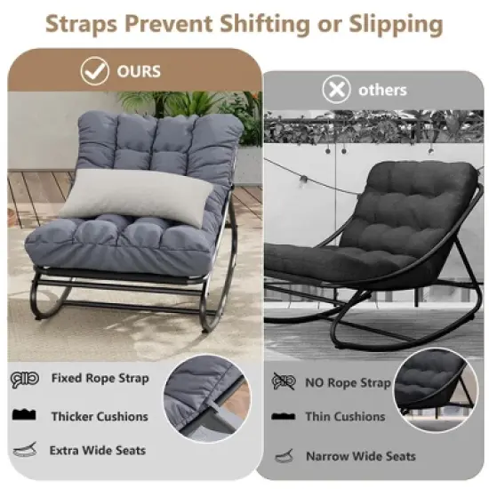 Rocking Papasan Chairs, Outdoor Lounge Chairs with Comfy Cushions, Sturdy Metal Frame, Reading Chairs for Adults image {3}