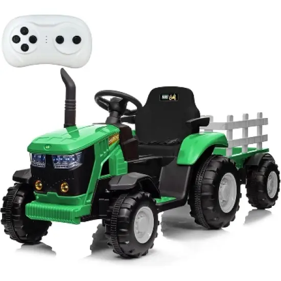 12V Kids Ride-On Tractor with Remote Control, Detachable Trailer, 35W Dual Motors, 3 Speed, 7 LED Lights, Durable Electric Farm Truck Toy image {8}