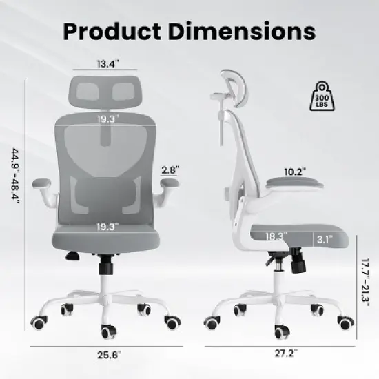 GlasFlength Task and Office Chairs with Support Armrest，Ergonomic, Adjustable，Computer Chair and Gaming Chair, Gray, 25.6"*27.2"*48.4" image {2}