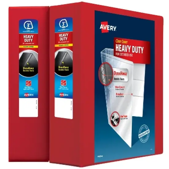 Avery Heavy-Duty View 3 Ring Binder, 3" One Touch EZD Rings, 3.5" Spine, 2 Red Binders (39701) image {9}