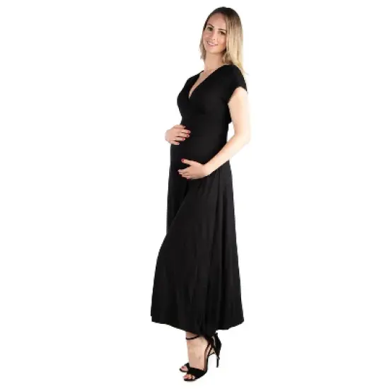 24seven Comfort Apparel Women's Maternity V Neck Maxi Dress image {1}
