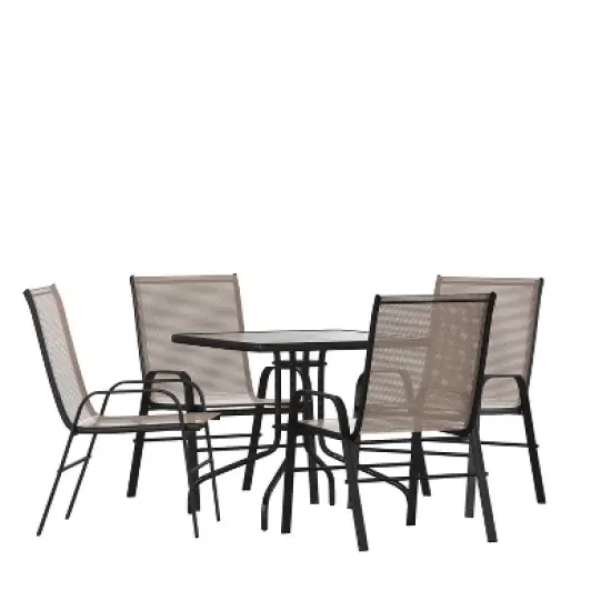 Emma and Oliver Five Piece Patio Dining Set - Square Table with Powder Coated Frame and Tempered Glass Top & 4 Flex Comfort Stack Chairs image {10}