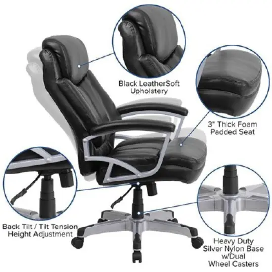 Hercules Series Big & Tall Executive Swivel Office Chair Black Leather - Flash Furniture image {4}
