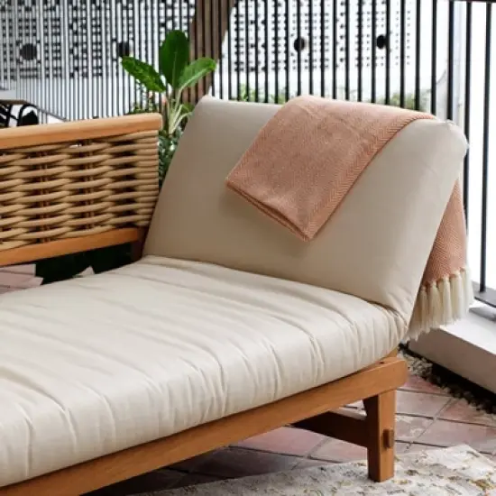 Cambridge Casual Auburn Teak & Wicker Outdoor Patio Daybed with Cushion Brown/Beige image {5}