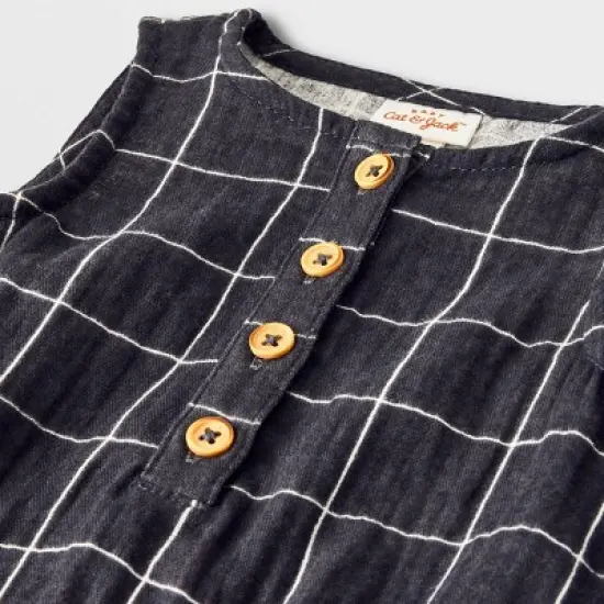 Baby Striped Gauze Tank Henley Romper - Cat & Jack&trade; Gray image {2}