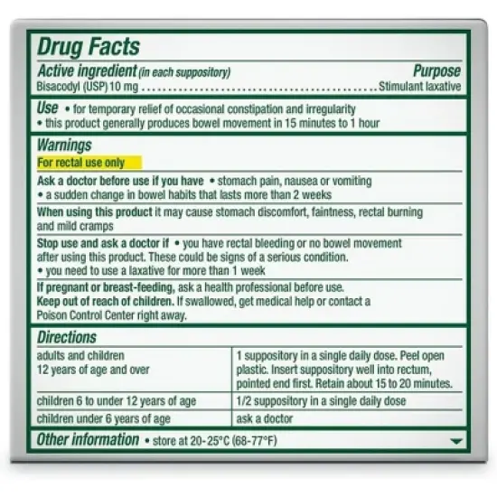 Dulcolax Suppository 10 Mg 4 Ct image {1}