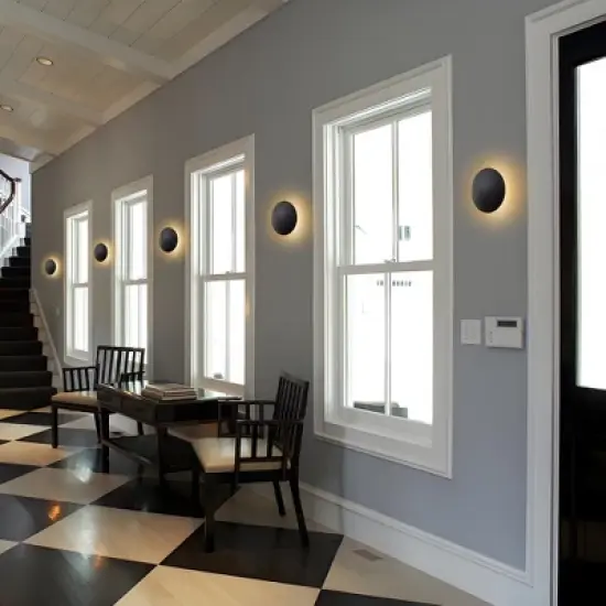 C Cattleya 2-pack 8 in. Black Aluminum Round Disc LED Indoor Outdoor Wall Lantern Sconce image {7}