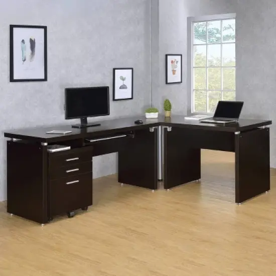 Skylar L-Shape Office Desk Set Cappuccino - Coaster image {1}