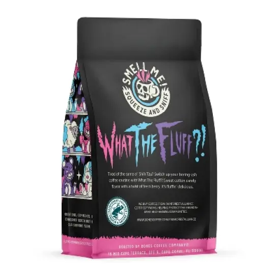 Bones Coffee Company What the Fluff?! Berry Cotton Candy Flavor Ground Coffee Beans 12 oz Medium Roast (Whole Bean) image {1}