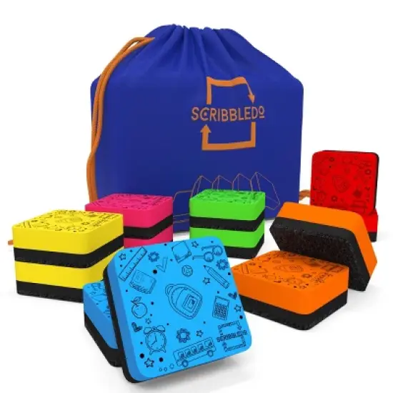 SCRIBBLEDO Small Dry Erase Erasers &ndash; Pack of 12 Mini Whiteboard Dry Erase Erasers for Classroom, Office & Home Use image {7}