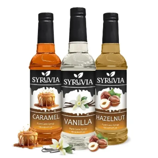 Syruvia Coffee Flavors Variety Pack: Vanilla, Caramel & Hazelnut 25.4 fl oz Syrup image {7}
