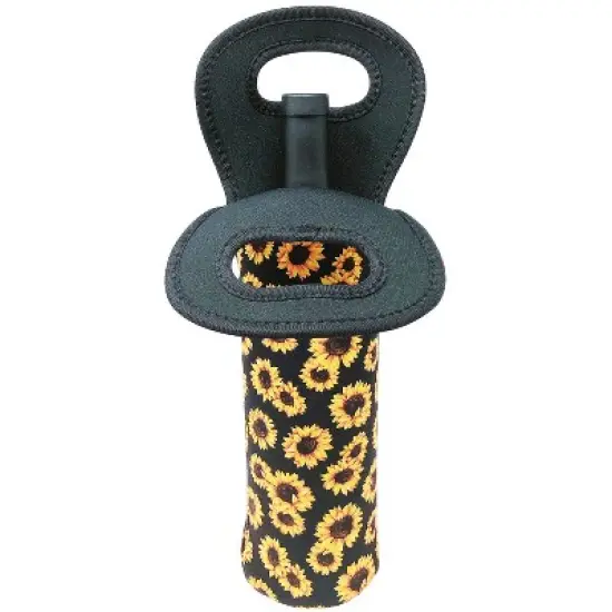 Wrapables Insulated Neoprene Wine Tote, One Bottle, Sunflowers image {1}