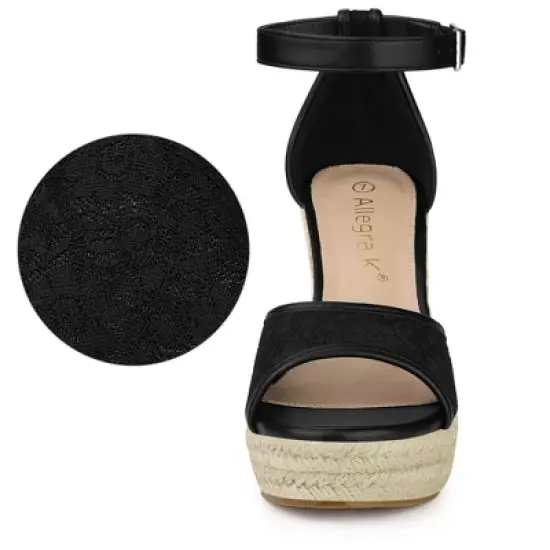 Allegra K Women's Lace Platform Espadrilles Wedge Heels Sandals image {2}