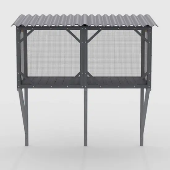 GDFStudio Belinda Modern 44.5" Wood Outdoor Cat Enclosure with Bug Proof Net image {1}