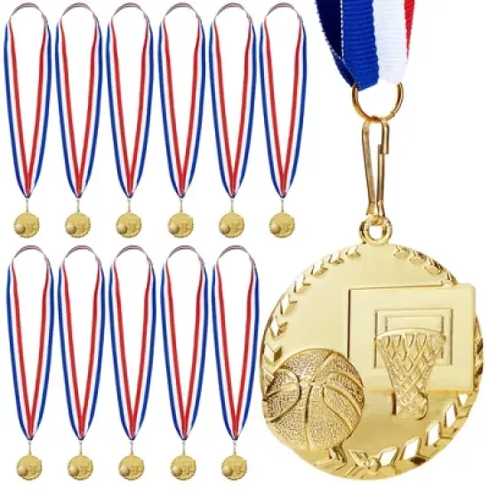 Juvale 12 Pack Basketball Medals for All Ages, Gold Metal Team Awards Trophy, Sports Party Favors, 2 in image {9}