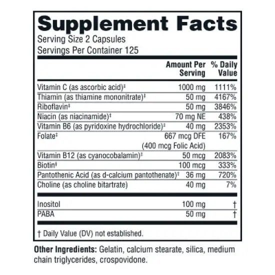 Twinlab Stress B-Complex Caps - Energy Support Supplement with Vitamin B12 and B6 - 250 Capsules image {1}