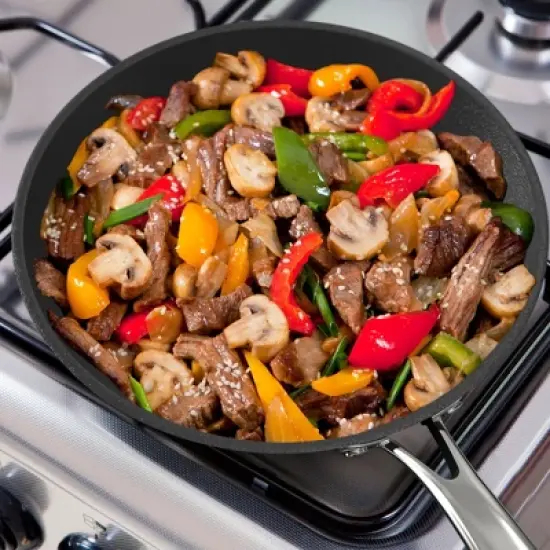 imarku Professional Cooking Utensil , 12 Inch Nonstick Cast Iron pan, Frying Pizza Pan,Steak Pan, Ergonomic grip, PFOA-Free Coating, Dishwasher Safe image {8}