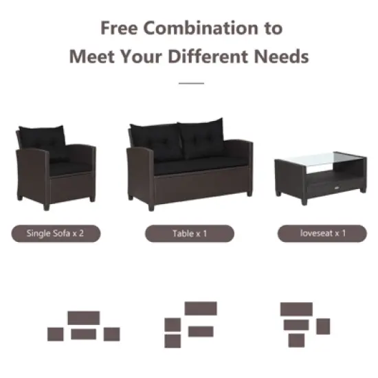 Tangkula Patio Rattan 4PCS Cushioned Chair Coffee Table Classic Furniture Set Bistro Set Single Sofa with Thick Cushion for Garden Navy/Red/Turquoise image {5}