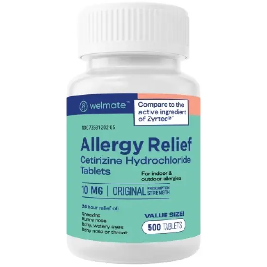 WELMATE 24 Hour Allergy Relief Tablets - Cetirizine HCl 10mg 500ct image {5}