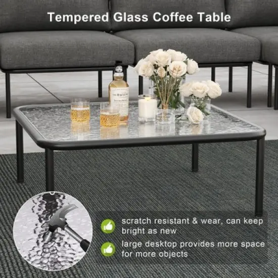 LayinSun 7 Pieces Rope Woven Patio Furniture Set, Modern Modular Sectional Sofa with Coffee Table and Upgrade Thickness Cushion image {5}