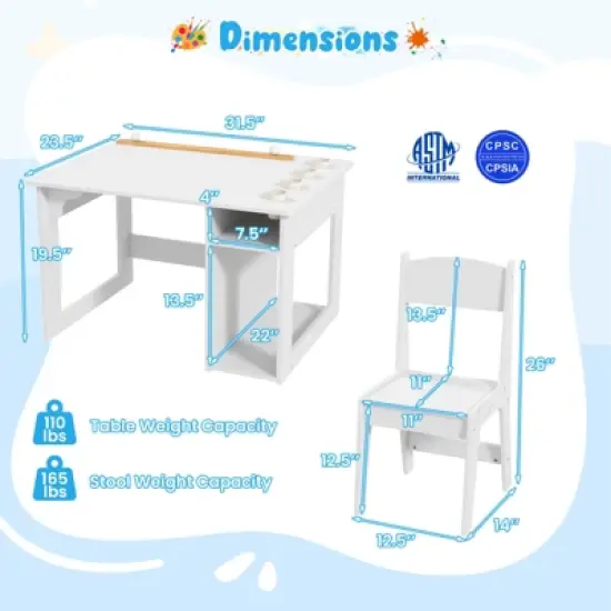 Infans Kid&rsquo;s Art Table & Chair Set with Paper Roll 4 Paint Cups & 2 Storage Shelves image {1}