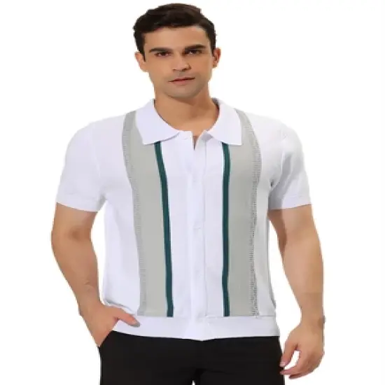 Lars Amadeus Men's Button Down Short Sleeve Vintage Golf Knit Polo Shirts image {5}