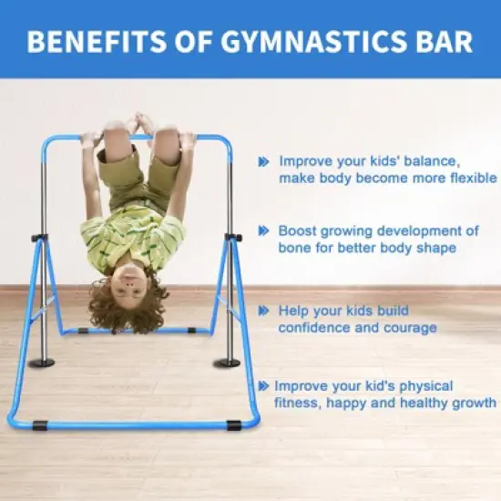 Gulches Blue Multi-Functional Adjustable Height Children's Horizontal Gymnastic Bar With Bear Rings image {3}