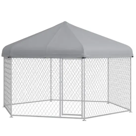 PawHut Dog Kennel, Outdoor Dog Run with Waterproof, UV Resistant Roof for Medium and Large-Sized Dogs, Silver image {3}