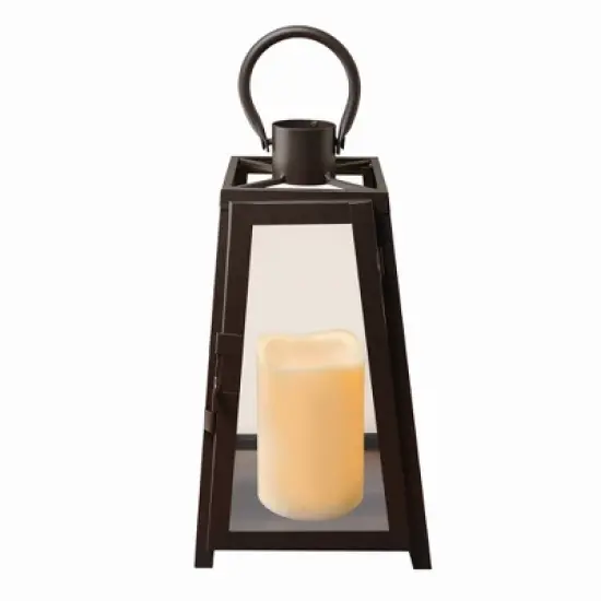 LumaBase Metal Lantern with Battery-Operated Candle - Black Tapered image {8}
