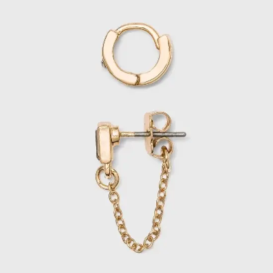 Crystal Baguette Stud and Small Hoop Earring Set 8pc - A New Day&trade; Gold image {1}