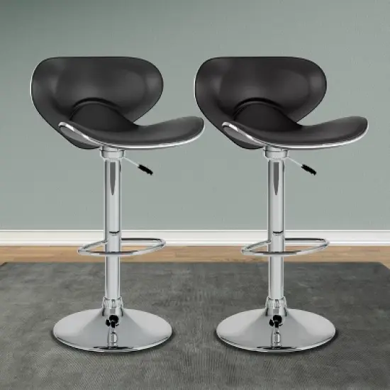 Set of 2 Adjustable Curved Form Fitting Leatherette Barstool - Corliving image {4}