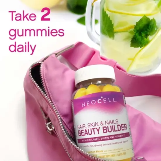 NeoCell Hair, Skin & Nails Beauty Builder, 3-in-1 Support Gummies; with Collagen, Biotin and Vitamin C; Gluten-Free; Lemon; 60 Gummies; 30 Servings image {2}