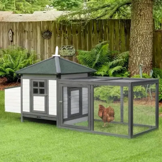 Resenkos Rabbit Hutch, Duck Cage Hutch,Chicken Coop,77" Wooden Chicken Coop with Nesting Box, Outdoor Hen House with Removable Tray, Ramp Run, Gray image {8}
