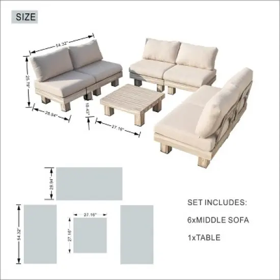Moda Furnishings 6-Person Outdoor Patio Aluminum Wood Grain Sectional Seating Group With Beige Cushions image {3}