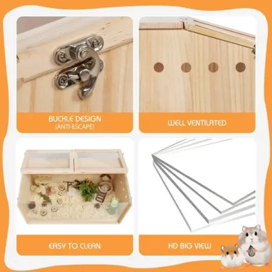 Sandinrayli Wooden Hamster Cage, Large Hamster Habitats Enclosure with Acrylic Window & Openable Top image {8}