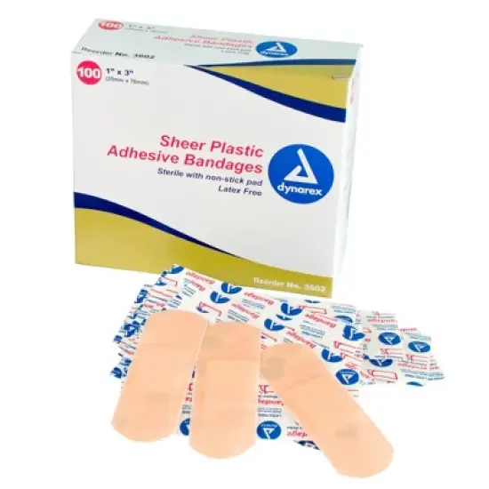Dynarex Sheer Plastic Adhesive Bandage Sterile 1 x 3" 2400 per Case image {2}
