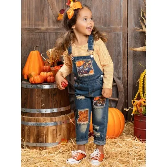 Girls Autumn Vibes Patched Overall Jeans Set Mia Belle Girls, Orange, 6 image {6}