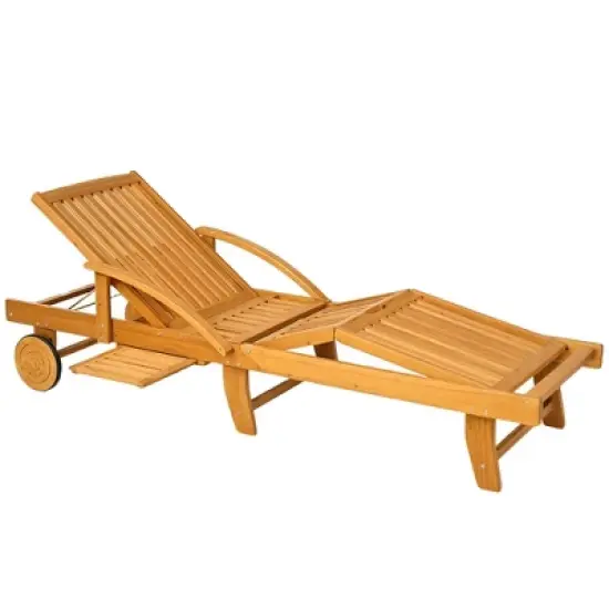 Resenkos Premium 4Level Adjustable Tanning Chair With Wheels, Acacia Wood Patio Lounger, Teak image {1}