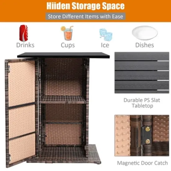 Costway Patio 5PCS Rattan Bar Table Stool Set Hidden Storage Shelf Cushioned image {5}