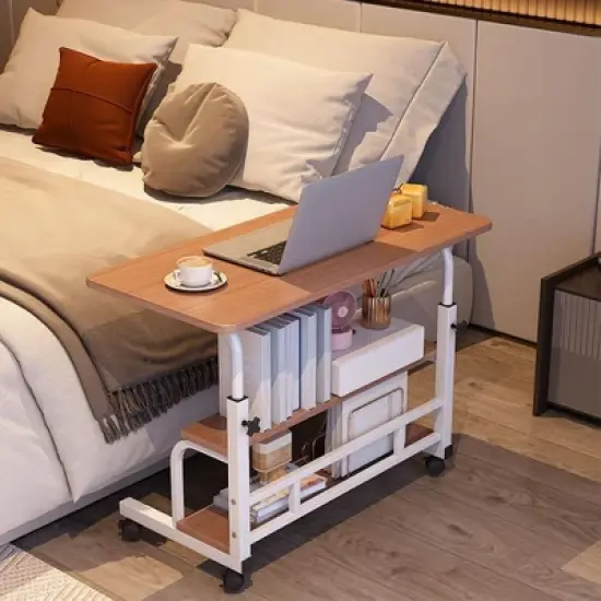 31.5" Mobile Desk w/ Locking Casters & Storage - Adjustable Height Rolling Workstation for Study/Gaming/LR/Bedroom/Small Spaces image {4}